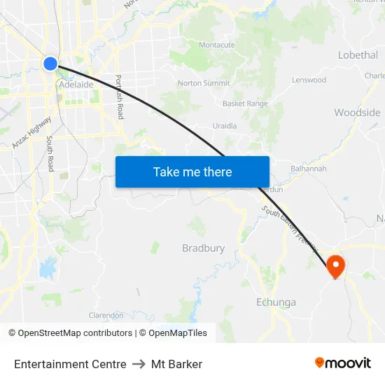 Entertainment Centre to Mt Barker map