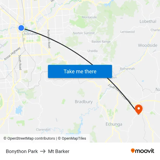 Bonython Park to Mt Barker map