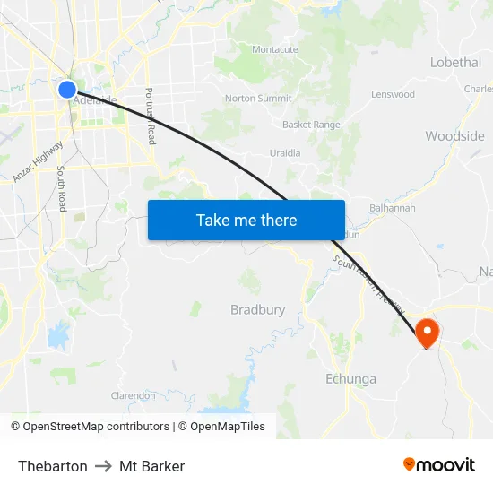Thebarton to Mt Barker map