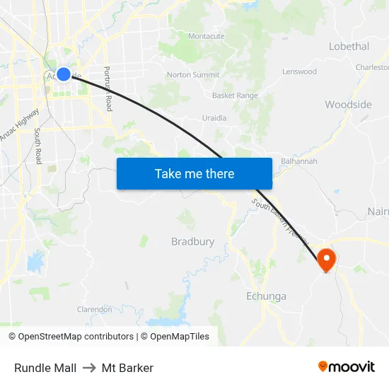 Rundle Mall to Mt Barker map