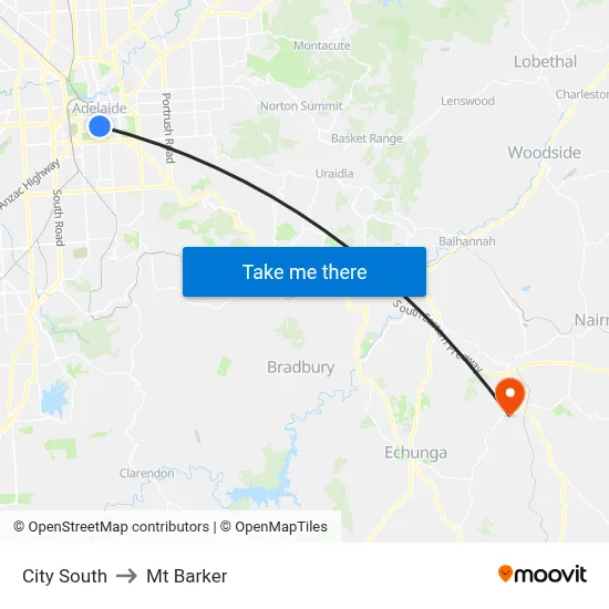 City South to Mt Barker map