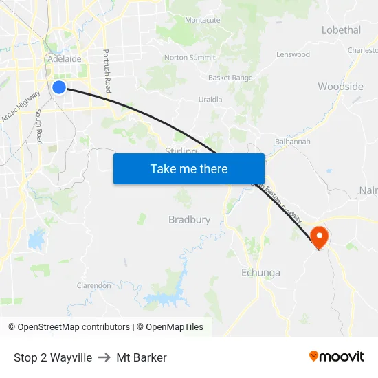 Stop 2 Wayville to Mt Barker map
