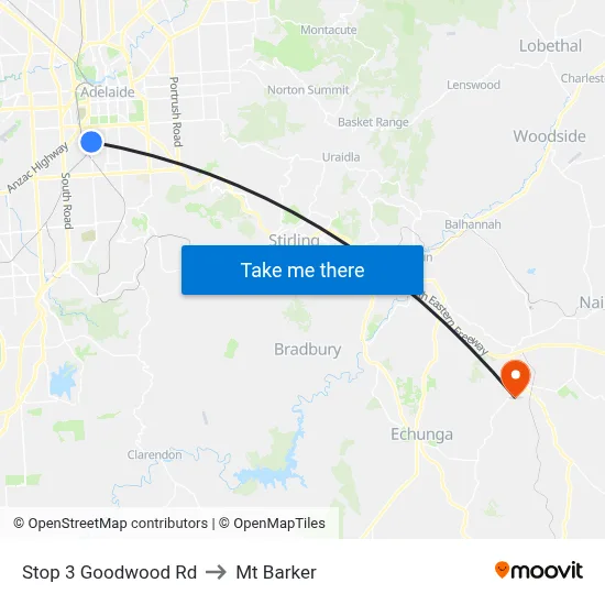 Stop 3 Goodwood Rd to Mt Barker map