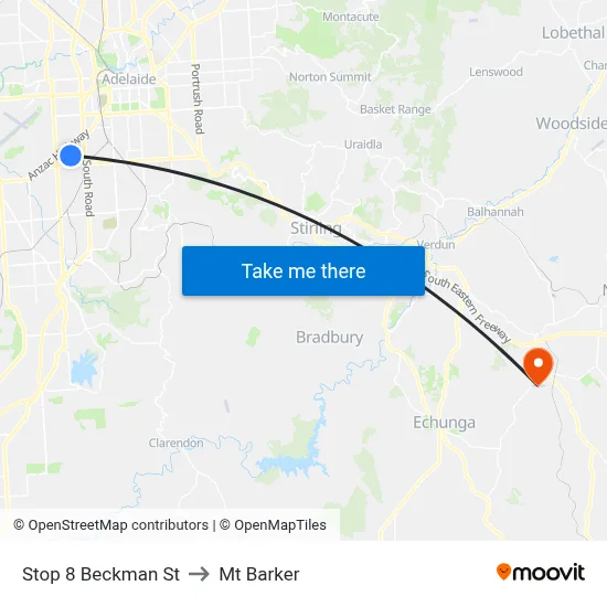 Stop 8 Beckman St to Mt Barker map
