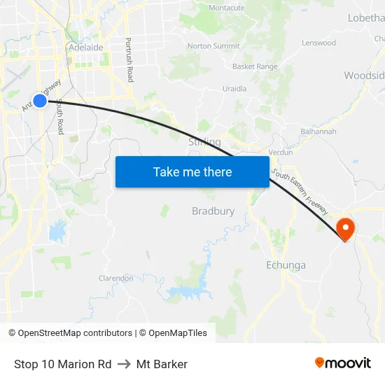Stop 10 Marion Rd to Mt Barker map