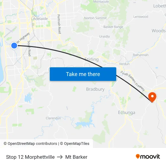 Stop 12 Morphettville to Mt Barker map
