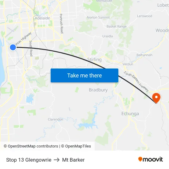 Stop 13 Glengowrie to Mt Barker map
