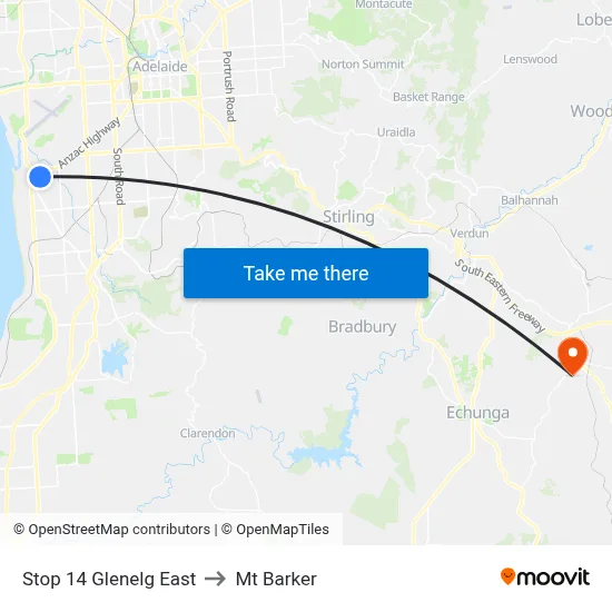 Stop 14 Glenelg East to Mt Barker map