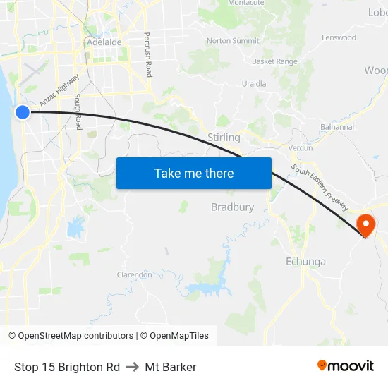 Stop 15 Brighton Rd to Mt Barker map