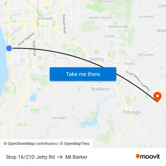 Stop 16/21D Jetty Rd to Mt Barker map