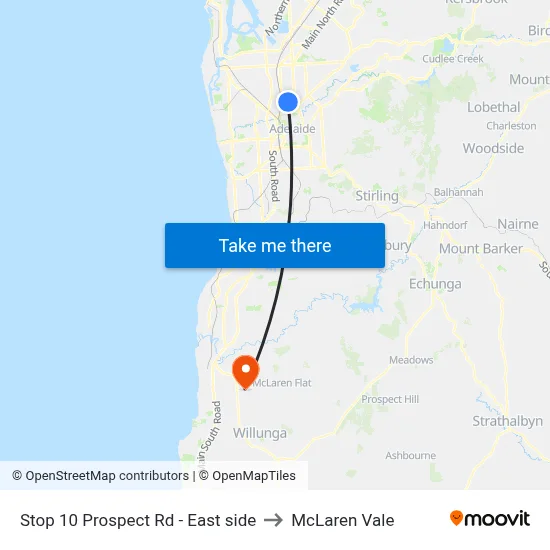 Stop 10 Prospect Rd - East side to McLaren Vale map