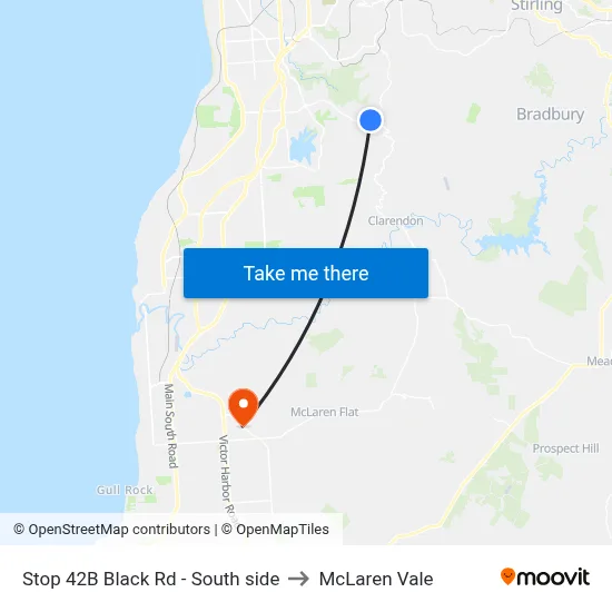 Stop 42B Black Rd - South side to McLaren Vale map