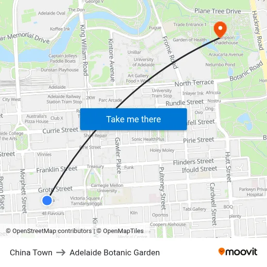 China Town to Adelaide Botanic Garden map