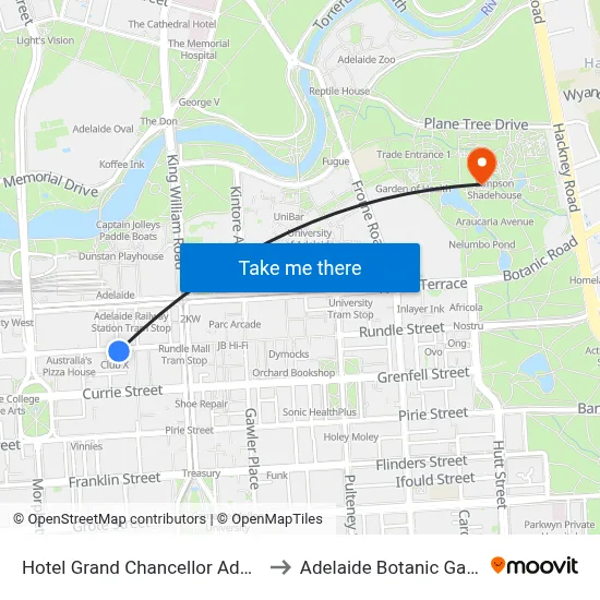 Hotel Grand Chancellor Adelaide to Adelaide Botanic Garden map