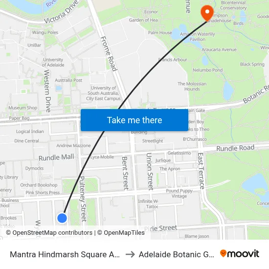 Mantra Hindmarsh Square Adelaide to Adelaide Botanic Garden map