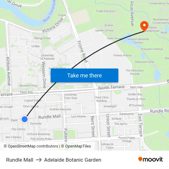 Rundle Mall to Adelaide Botanic Garden map