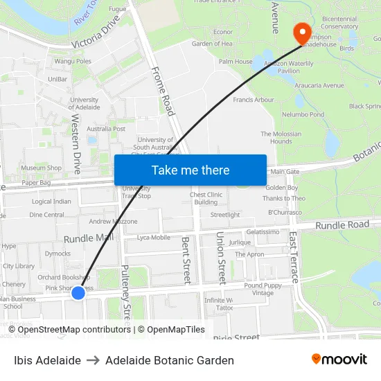 Ibis Adelaide to Adelaide Botanic Garden map
