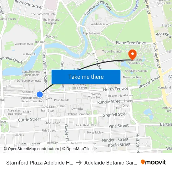 Stamford Plaza Adelaide Hotel to Adelaide Botanic Garden map