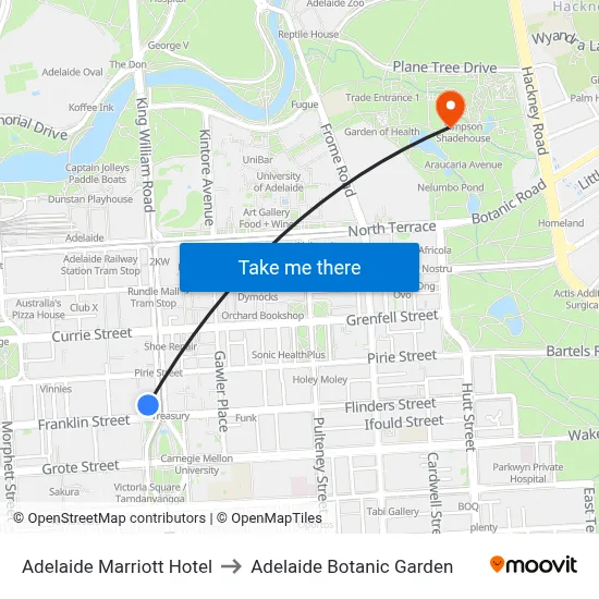 Adelaide Marriott Hotel to Adelaide Botanic Garden map
