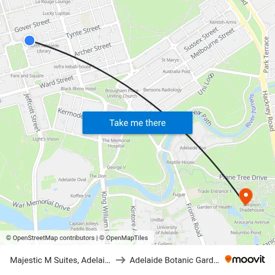 Majestic M Suites, Adelaide to Adelaide Botanic Garden map