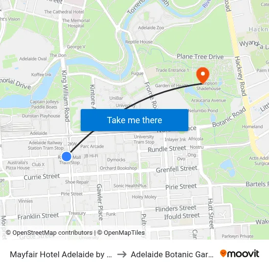 Mayfair Hotel Adelaide by IHG to Adelaide Botanic Garden map
