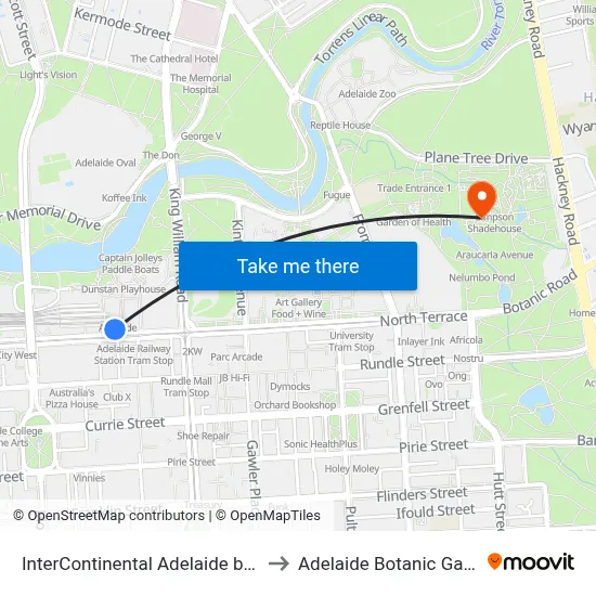 InterContinental Adelaide by IHG to Adelaide Botanic Garden map