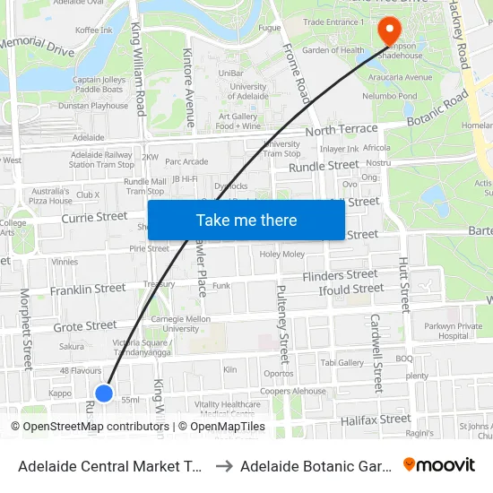 Adelaide Central Market Tours to Adelaide Botanic Garden map