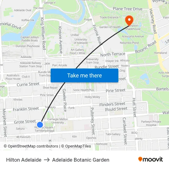 Hilton Adelaide to Adelaide Botanic Garden map