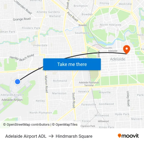 Adelaide Airport ADL to Hindmarsh Square map