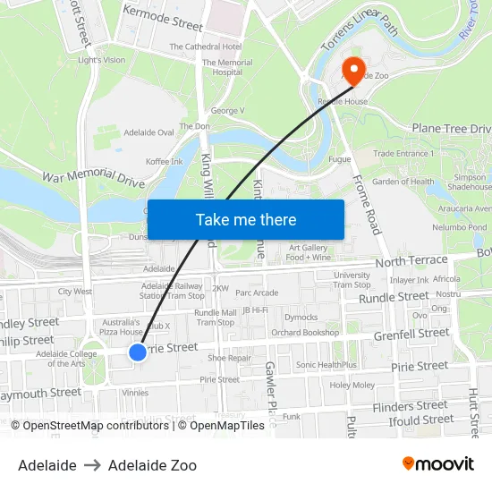 Adelaide to Adelaide Zoo map