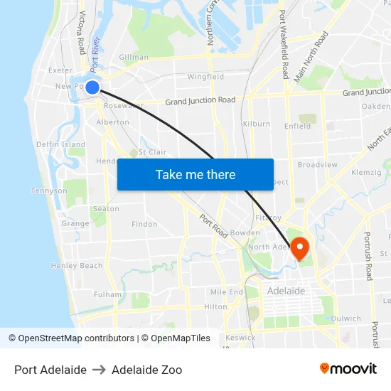 Port Adelaide to Adelaide Zoo map