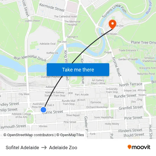 Sofitel Adelaide to Adelaide Zoo map