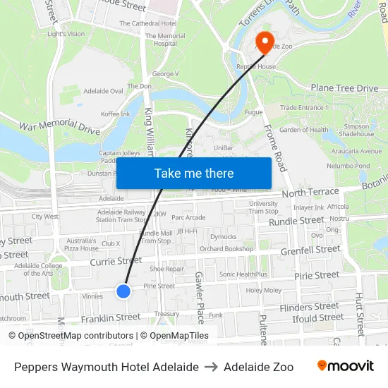 Peppers Waymouth Hotel Adelaide to Adelaide Zoo map