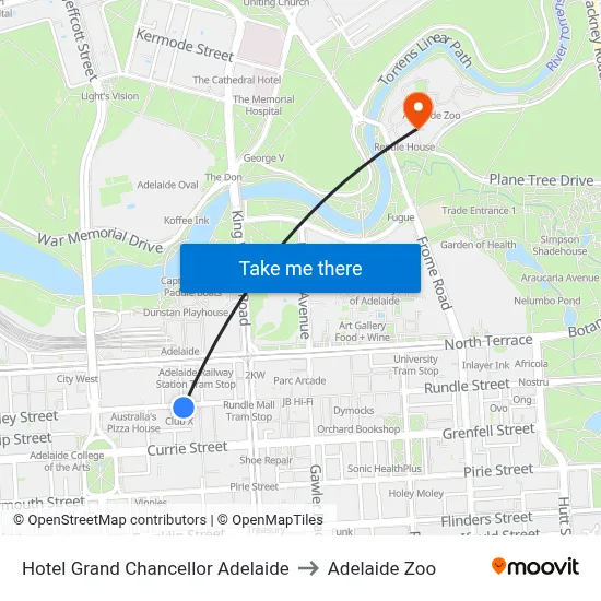 Hotel Grand Chancellor Adelaide to Adelaide Zoo map