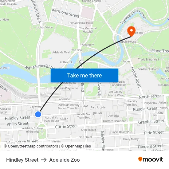 Hindley Street to Adelaide Zoo map