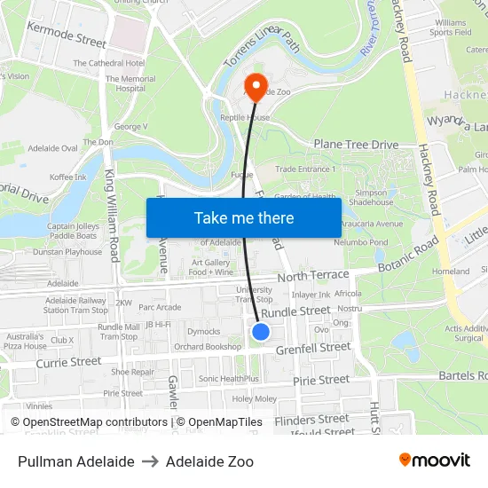 Pullman Adelaide to Adelaide Zoo map