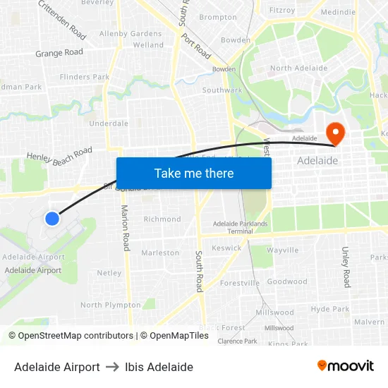 Adelaide Airport to Ibis Adelaide map