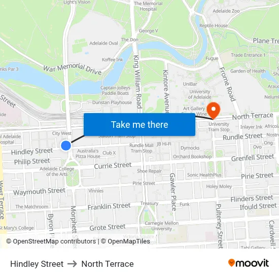 Hindley Street to North Terrace map