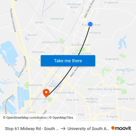 Stop 61 Midway Rd - South East side to University of South Australia map