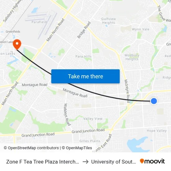 Zone F Tea Tree Plaza Interchange - East side to University of South Australia map