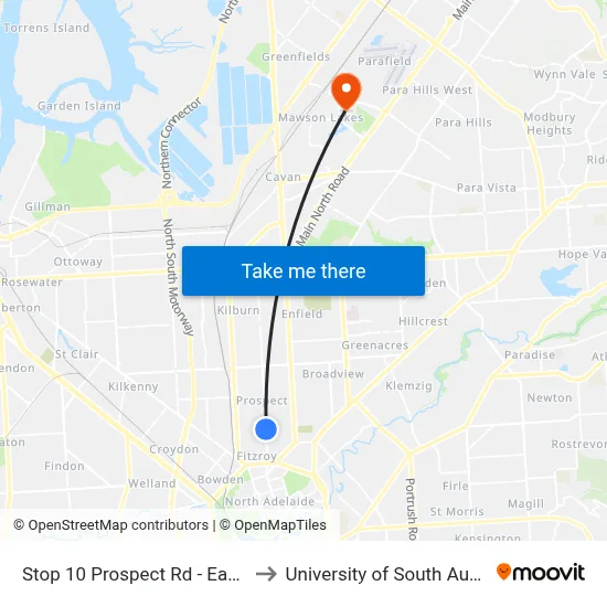 Stop 10 Prospect Rd - East side to University of South Australia map