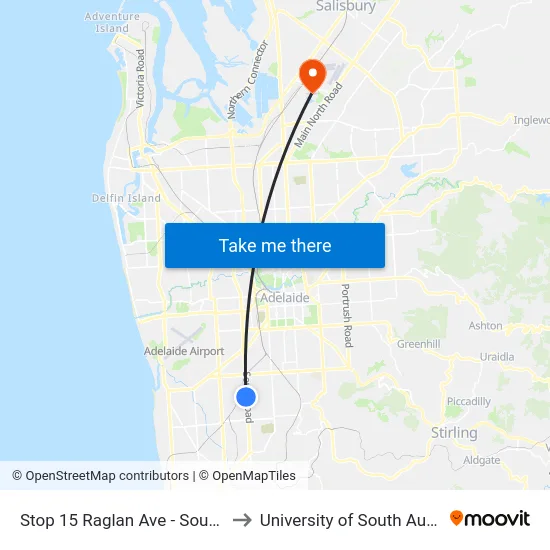 Stop 15 Raglan Ave - South side to University of South Australia map