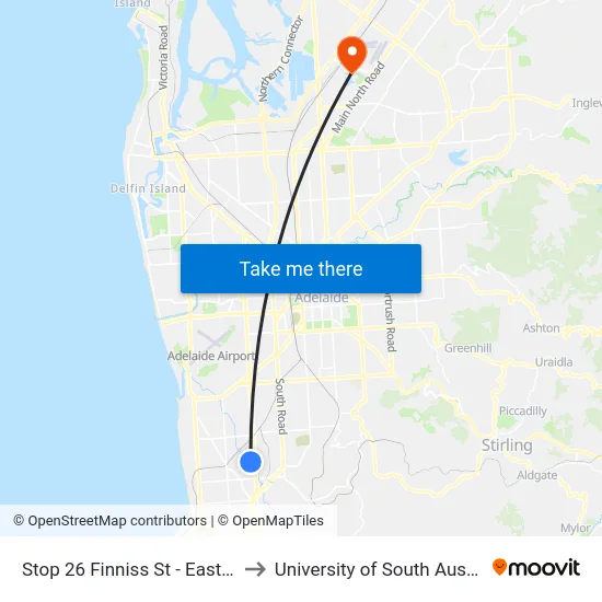 Stop 26 Finniss St - East side to University of South Australia map