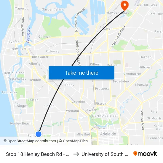 Stop 18 Henley Beach Rd - North side to University of South Australia map