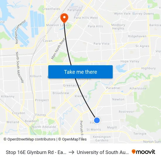 Stop 16E Glynburn Rd - East side to University of South Australia map