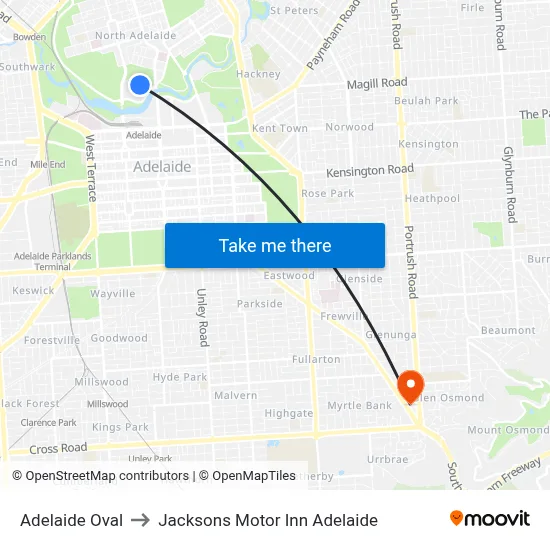 Adelaide Oval to Jacksons Motor Inn Adelaide map