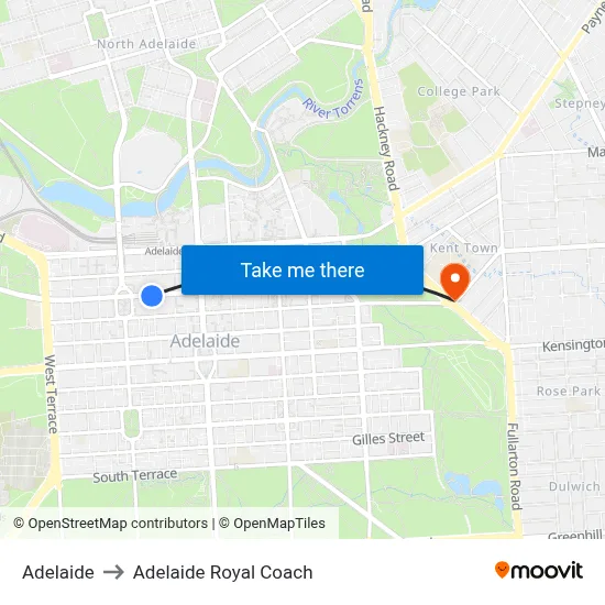 Adelaide to Adelaide Royal Coach map