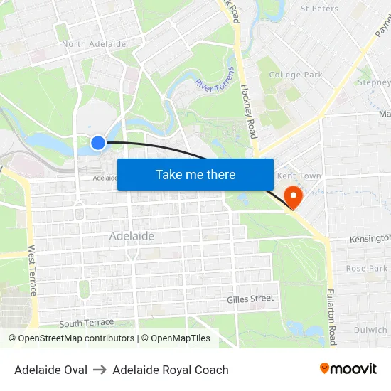Adelaide Oval to Adelaide Royal Coach map