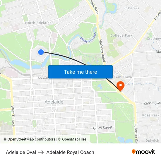 Adelaide Oval to Adelaide Royal Coach map