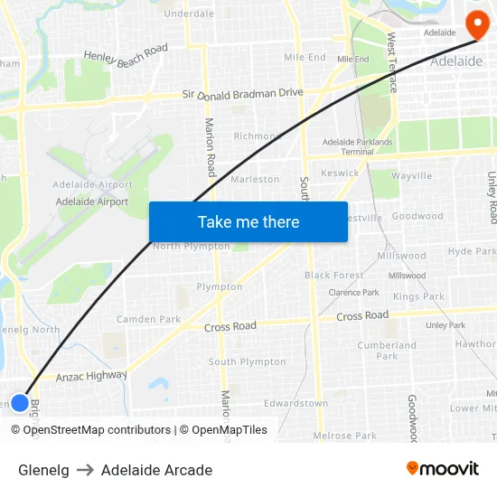 Glenelg to Adelaide Arcade map